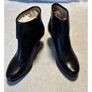Sofft Black Leather Cone Heel Ankle Boots W/zipper Women 6.5 NWTS